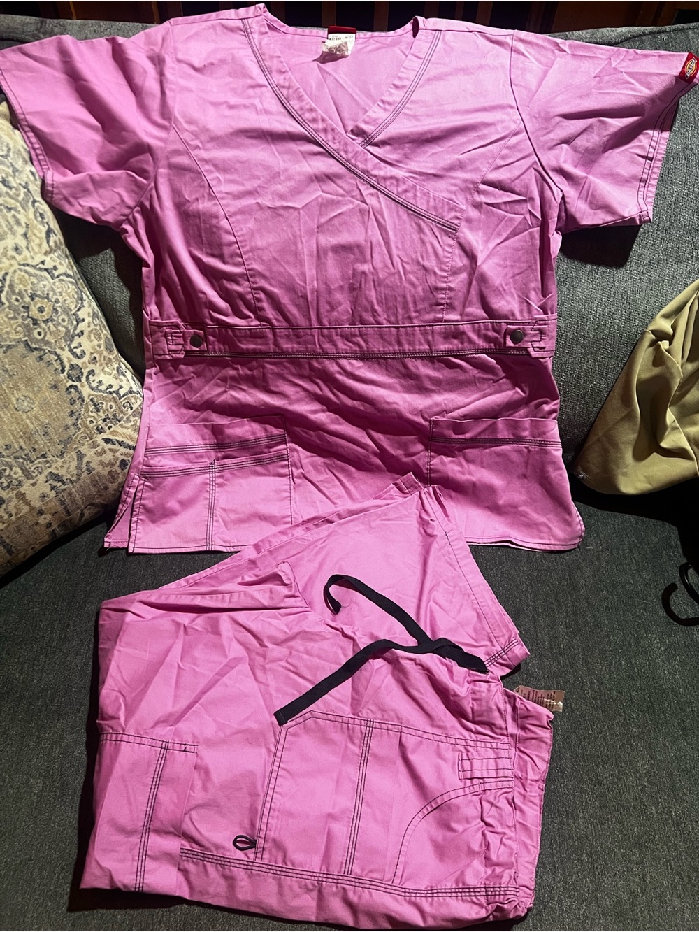 Dickies Women's Pink Scrub Top and Pants Set